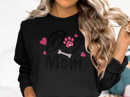 Dog Mom with Hearts and Bone Design Graphic Print Sweater - Design & Vybe