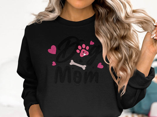 Dog Mom with Hearts and Bone Design Graphic Print Sweater - Design & Vybe