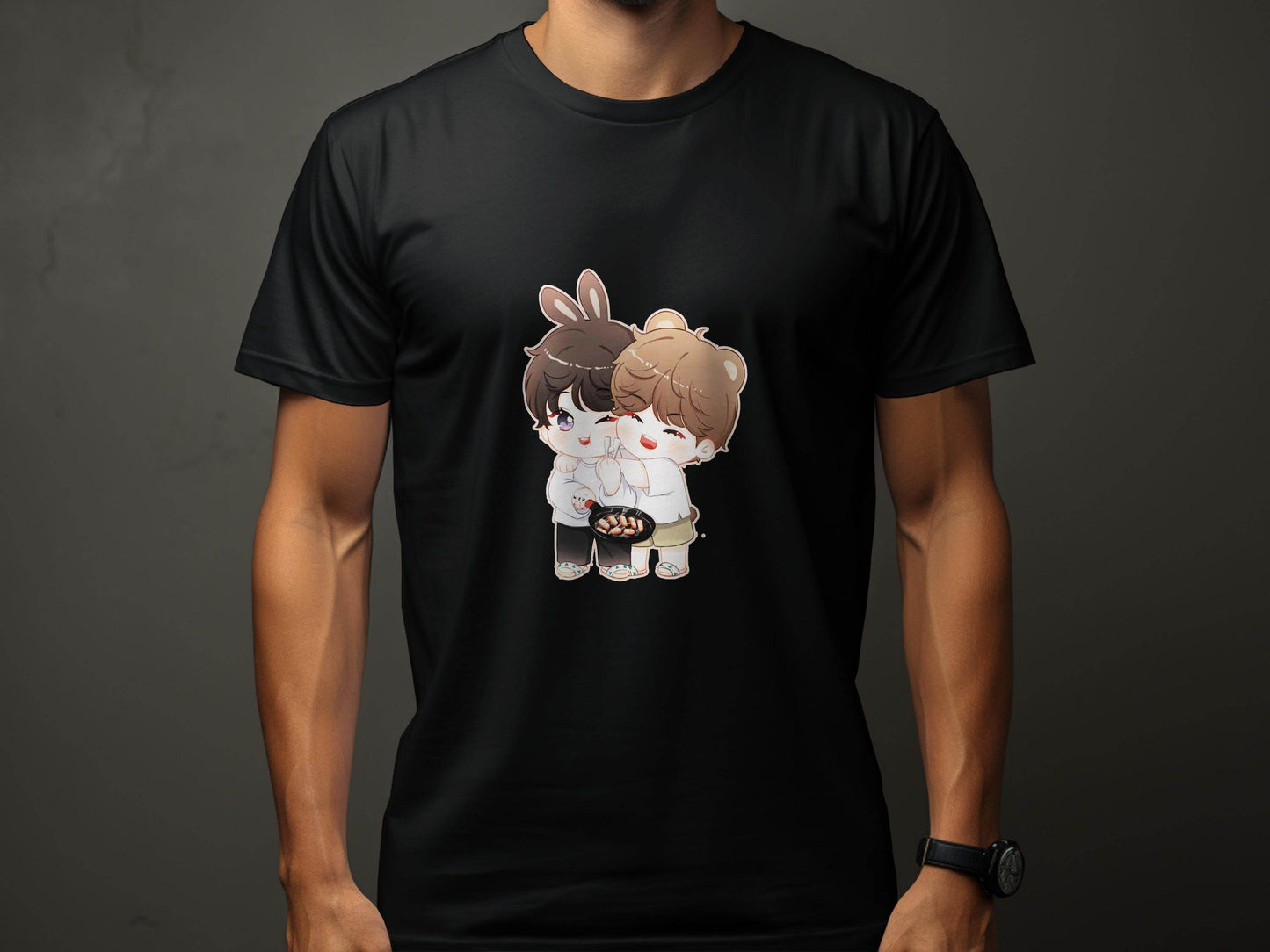 Cute Bunny Bear Cartoons Cooking Together T-Shirt - Design & Vybe