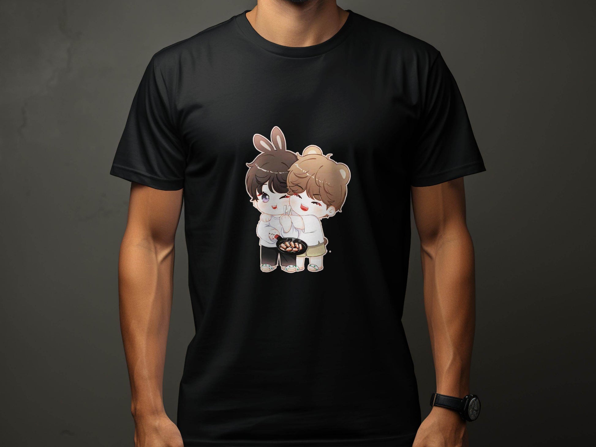 Cute Bunny Bear Cartoons Cooking Together T-Shirt - Design & Vybe
