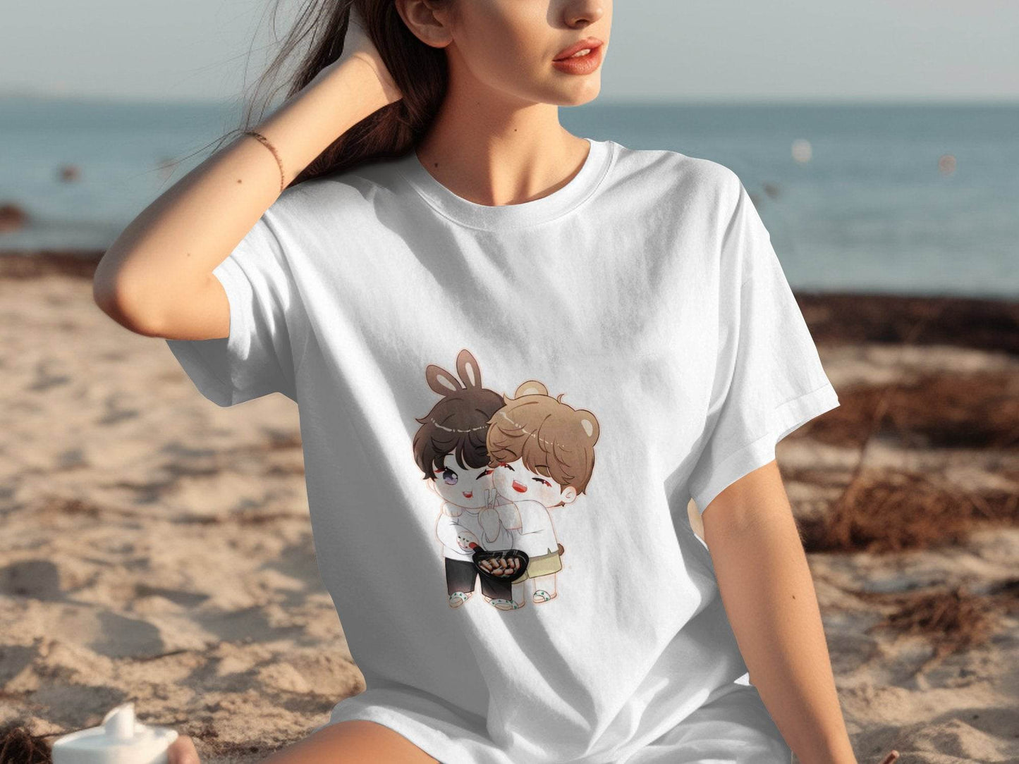 Cute Bunny Bear Cartoons Cooking Together T-Shirt - Design & Vybe