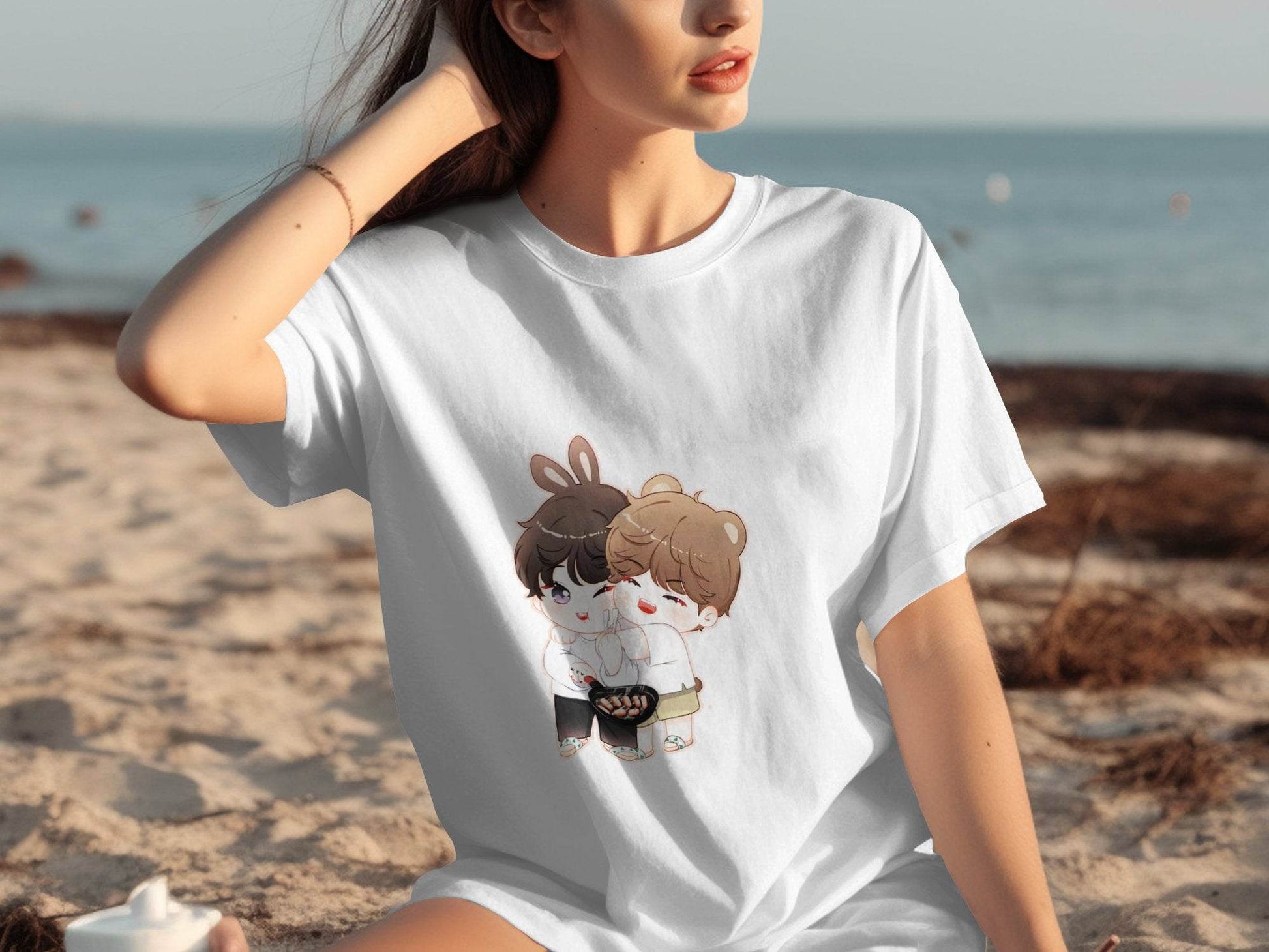 Cute Bunny Bear Cartoons Cooking Together T-Shirt - Design & Vybe