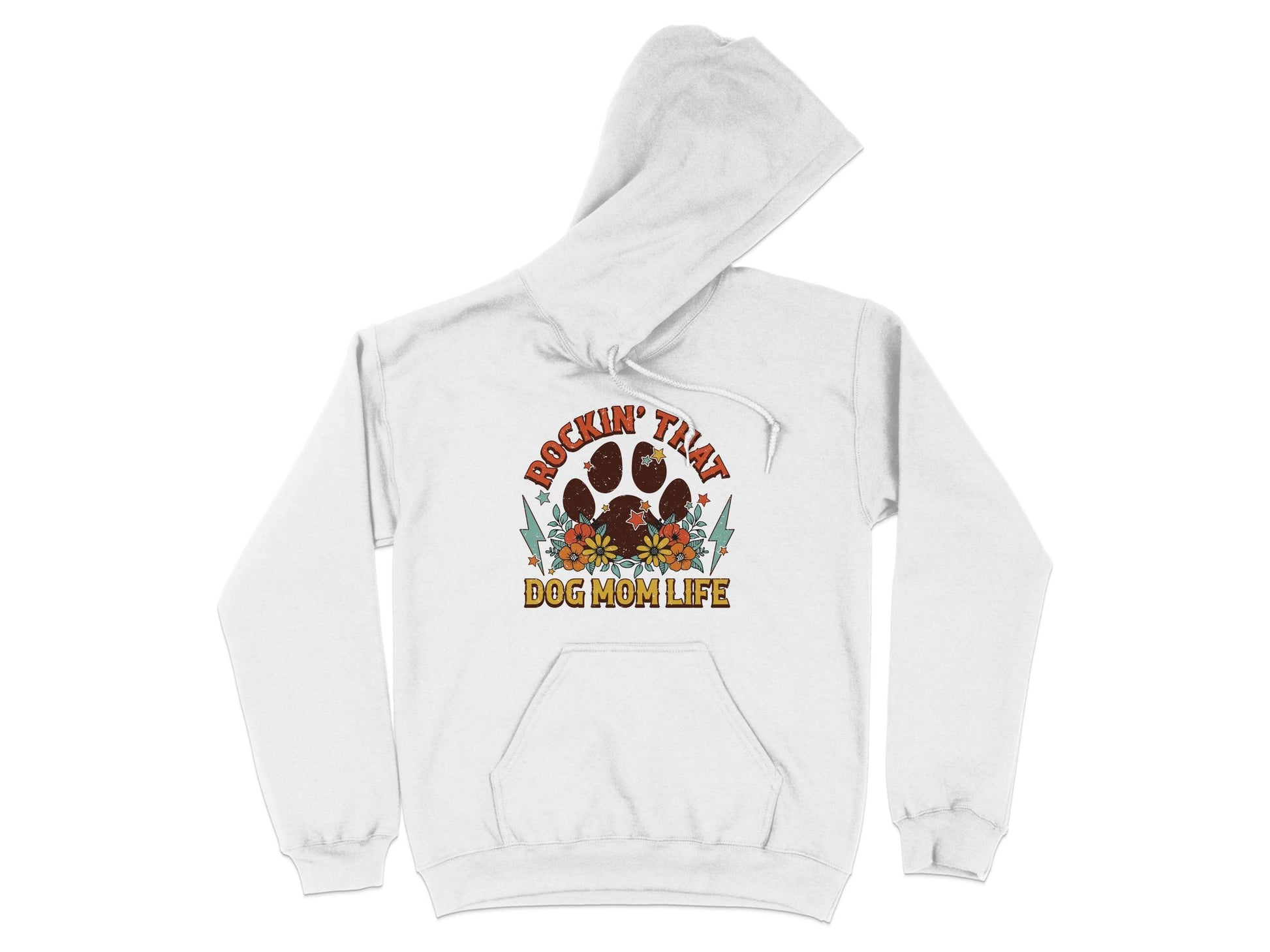 Rockin' That Dog Mom Life With Paw and Flowers Hoodie - Design & Vybe