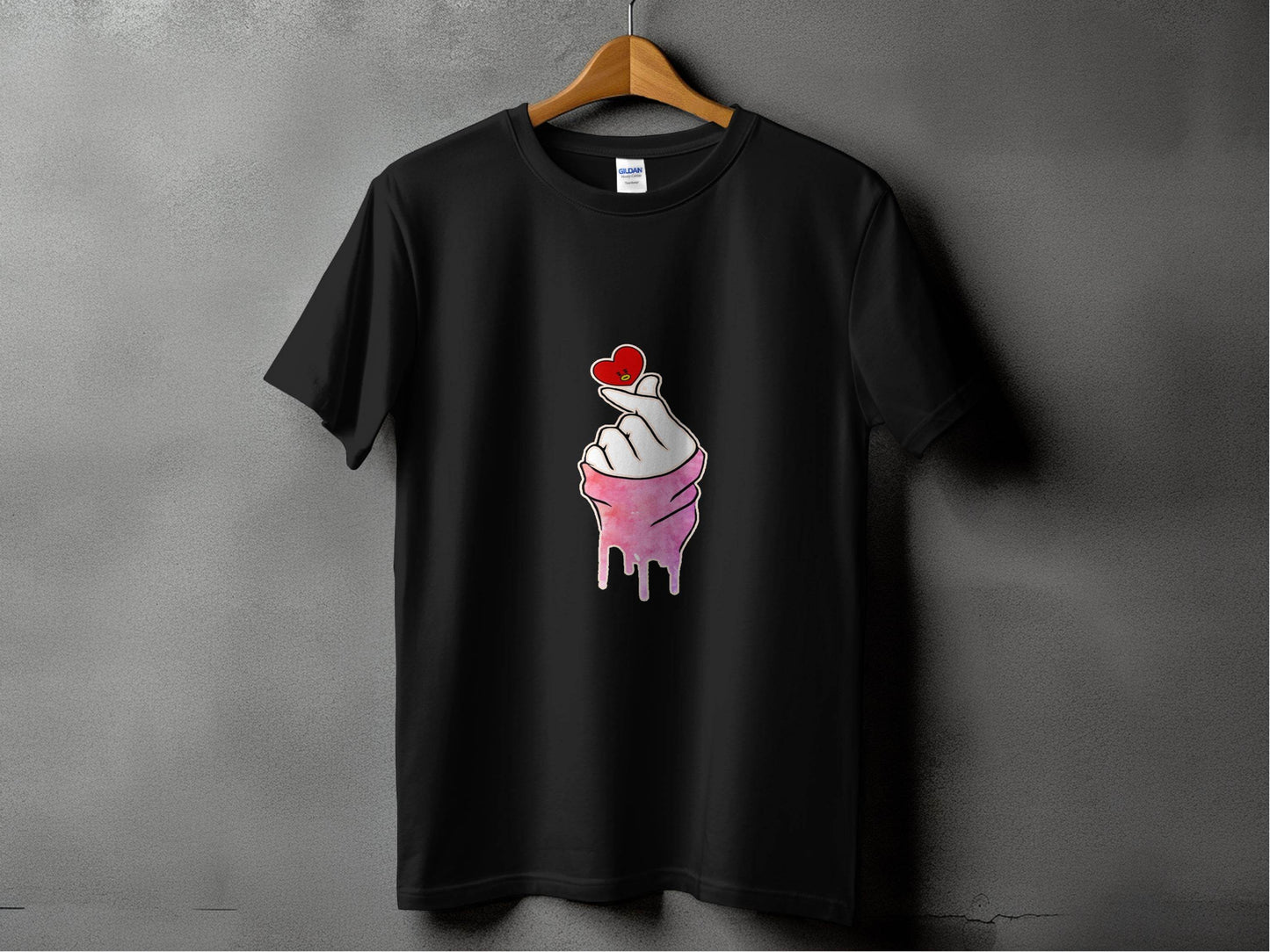 Finger Heart with a Red Heart Cartoon Drawing T-Shirt - Design & Vybe