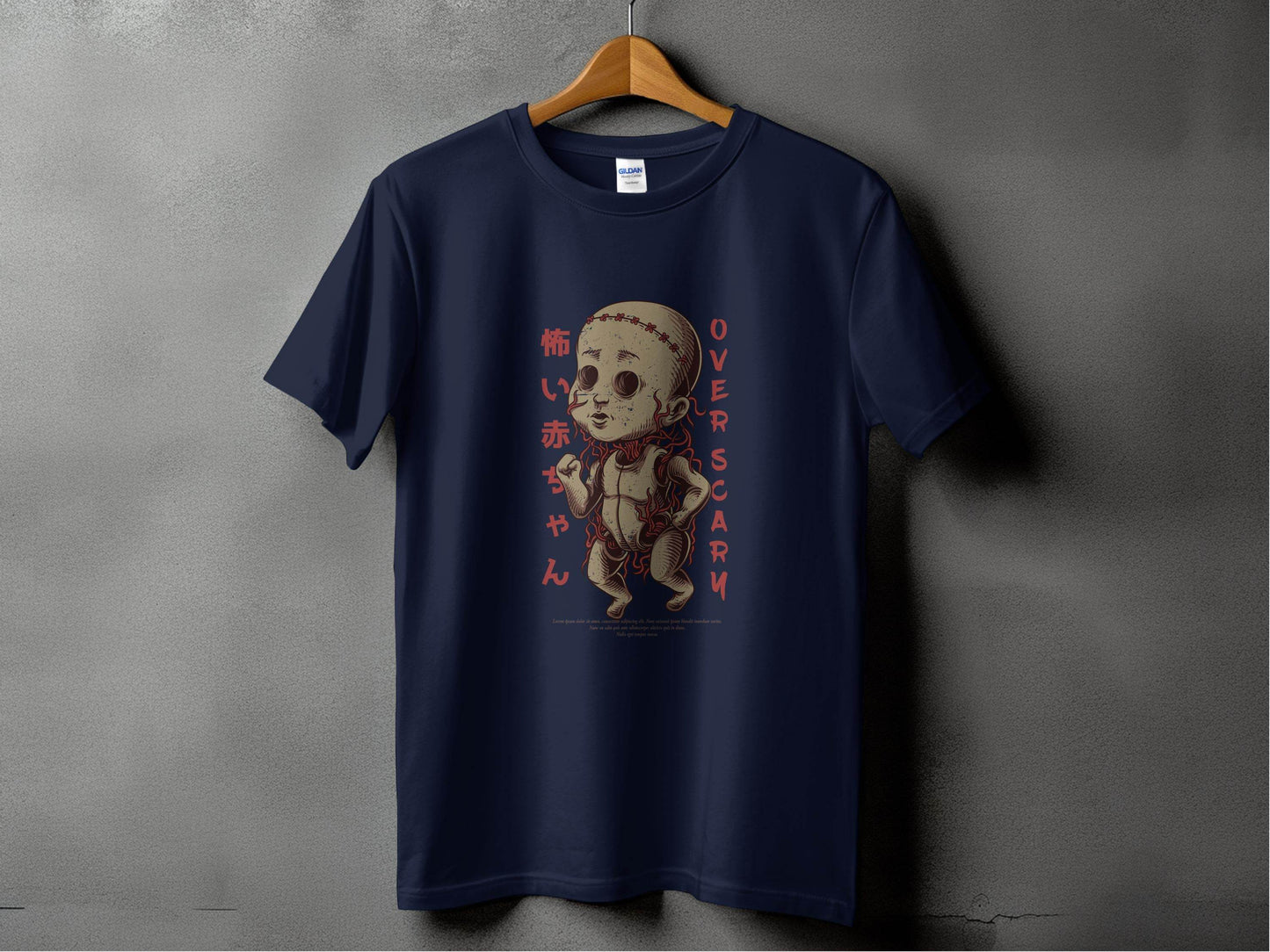 Scary Doll with Japanese Text Design Trendy Over Scary T-Shirt - Design & Vybe
