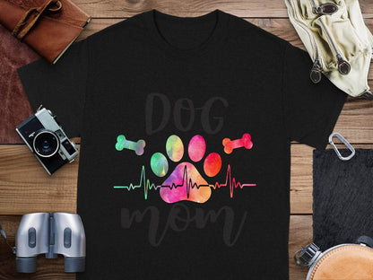Dog Mom with Paw Print and Heartbeat Graphic Design T-Shirt - Design & Vybe