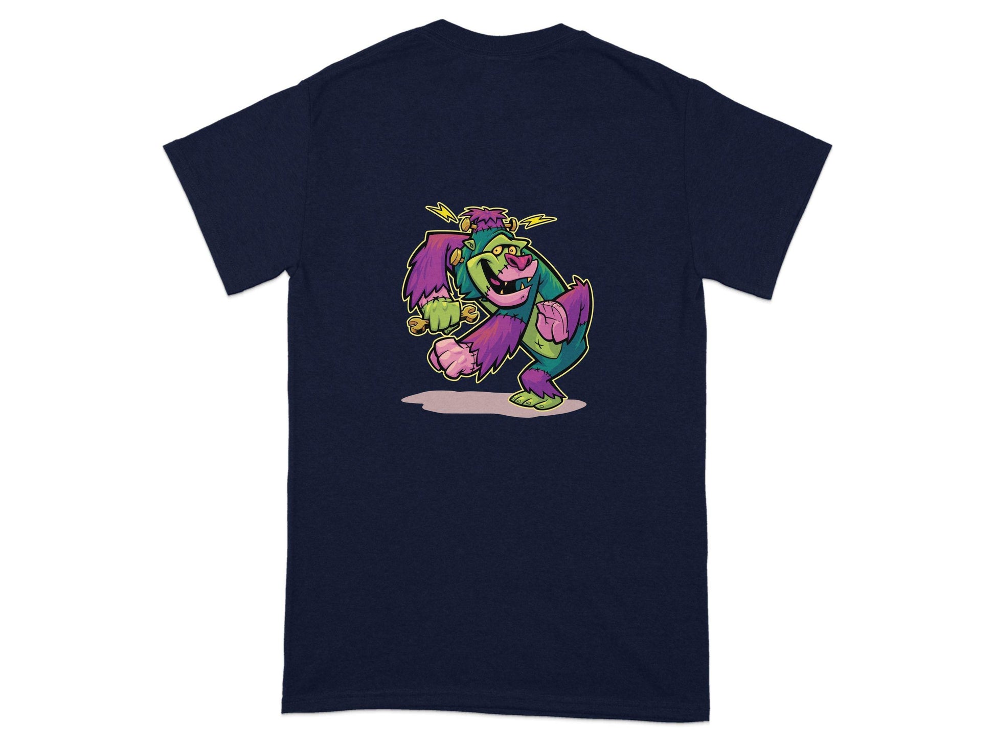 Cartoon Frankenstein with Lightning Strikes Above T-Shirt - Design & Vybe