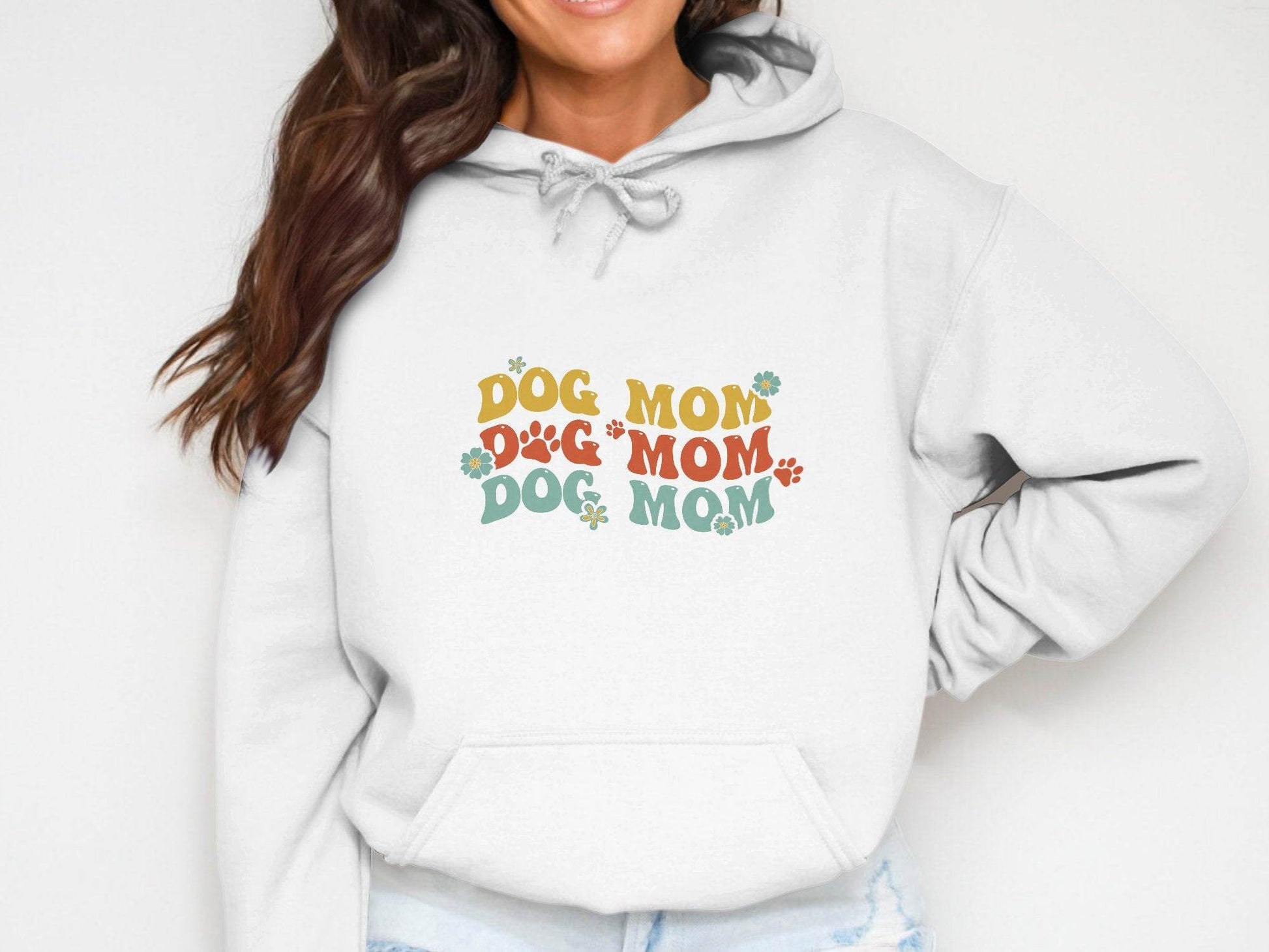 Dog Mom Retro Style with Flowers and Paw Prints Hoodie - Design & Vybe