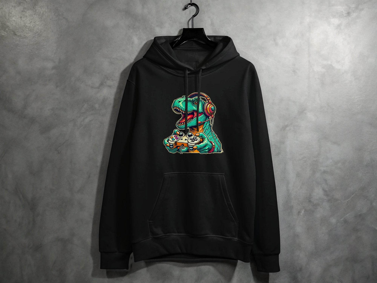Gaming Dinosaur Retro Controller Funny Gamer Design Hoodie - Design & Vybe