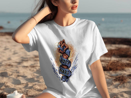 Motivational Work Hard Hand Art Beach T-Shirt product type
