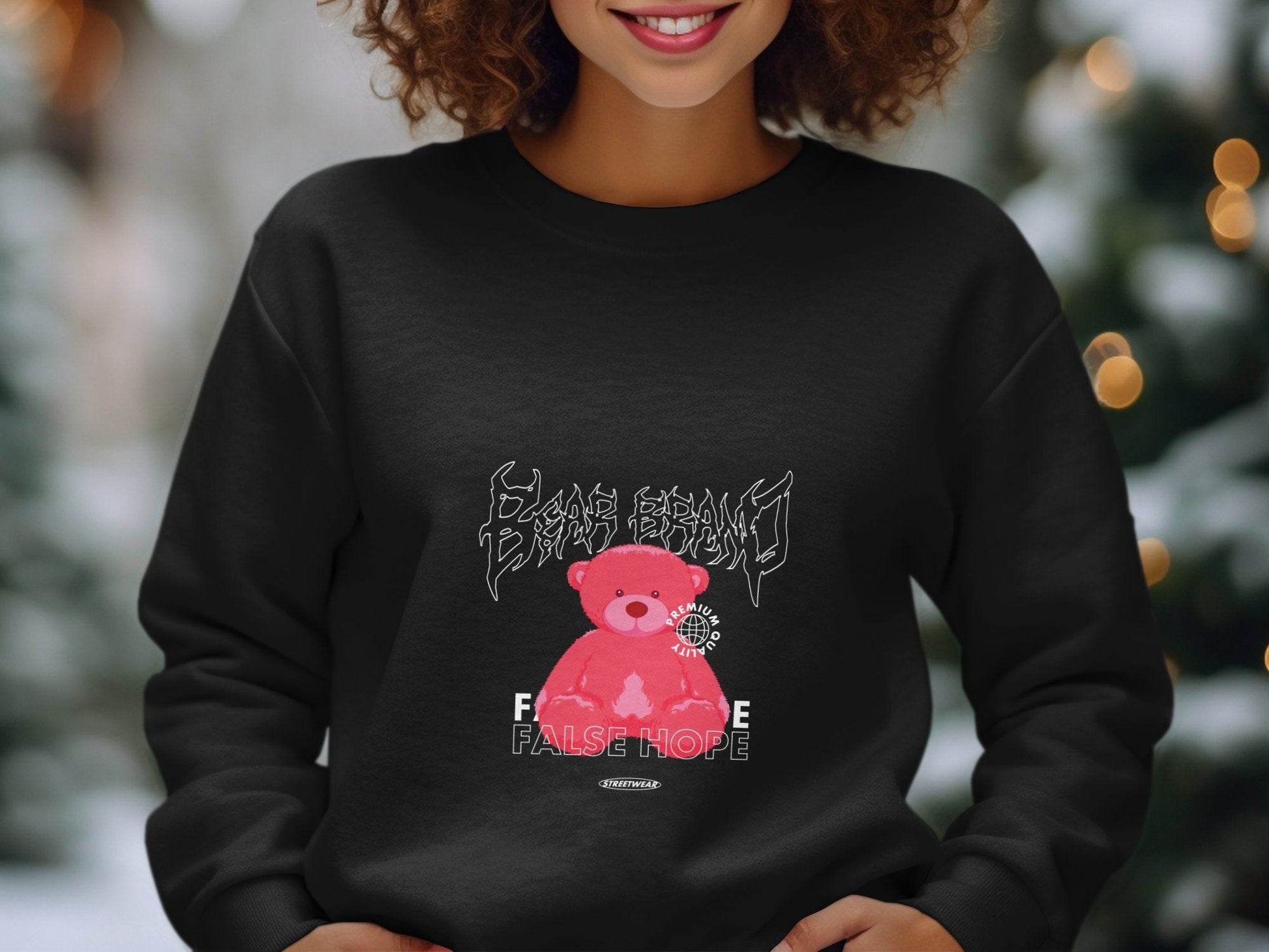 False Hope with Pink Bear Print Graphic Sweater - Design & Vybe