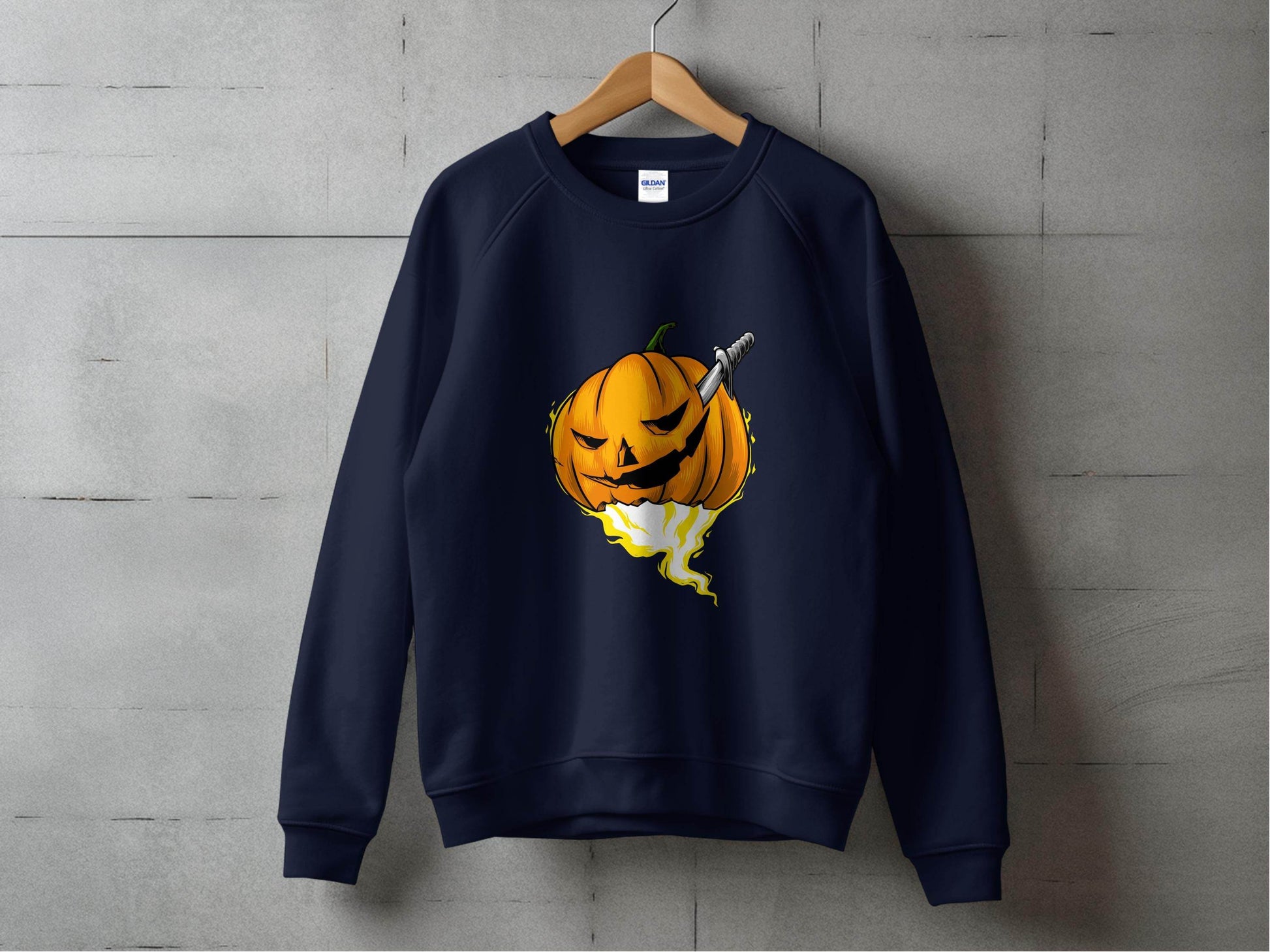 Halloween Pumpkin With Knife Illustration Design Sweater - Design & Vybe
