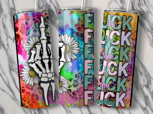 Colorful Floral Skeleton Middle Finger Tumbler product