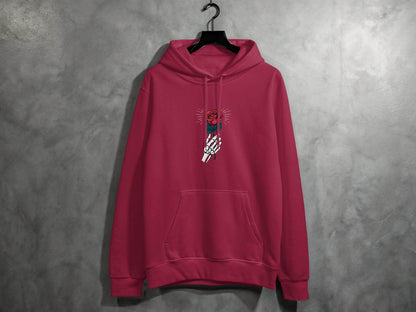 Skeletal Hand Holding Red Rose Floral Design Hoodie - Design & Vybe