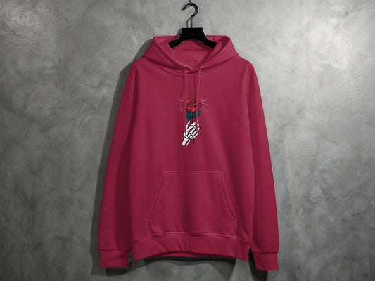 Skeletal Hand Holding Red Rose Floral Design Hoodie - Design & Vybe