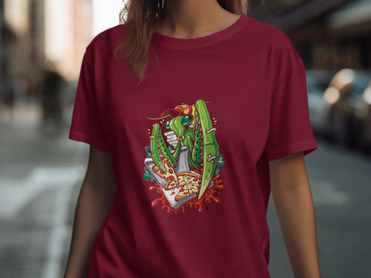 Cartoon Mantis Eating Pizza Graphic T-Shirt product