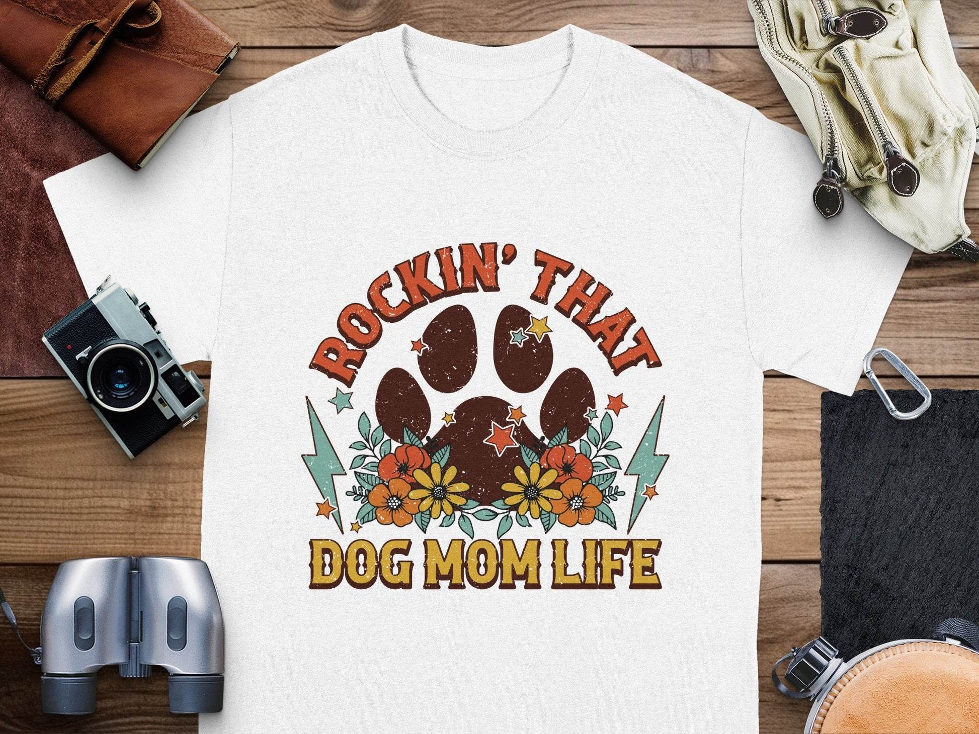 Rockin' That Dog Mom Life With Paw and Flowers T-Shirt - Design & Vybe