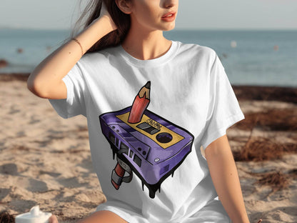 Retro Cassette Pencil Graphic Tees for Casual Style product type