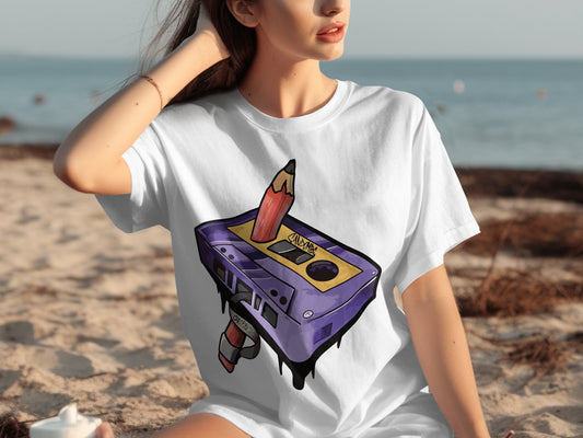 Retro Cassette Pencil Graphic Tees for Casual Style product type