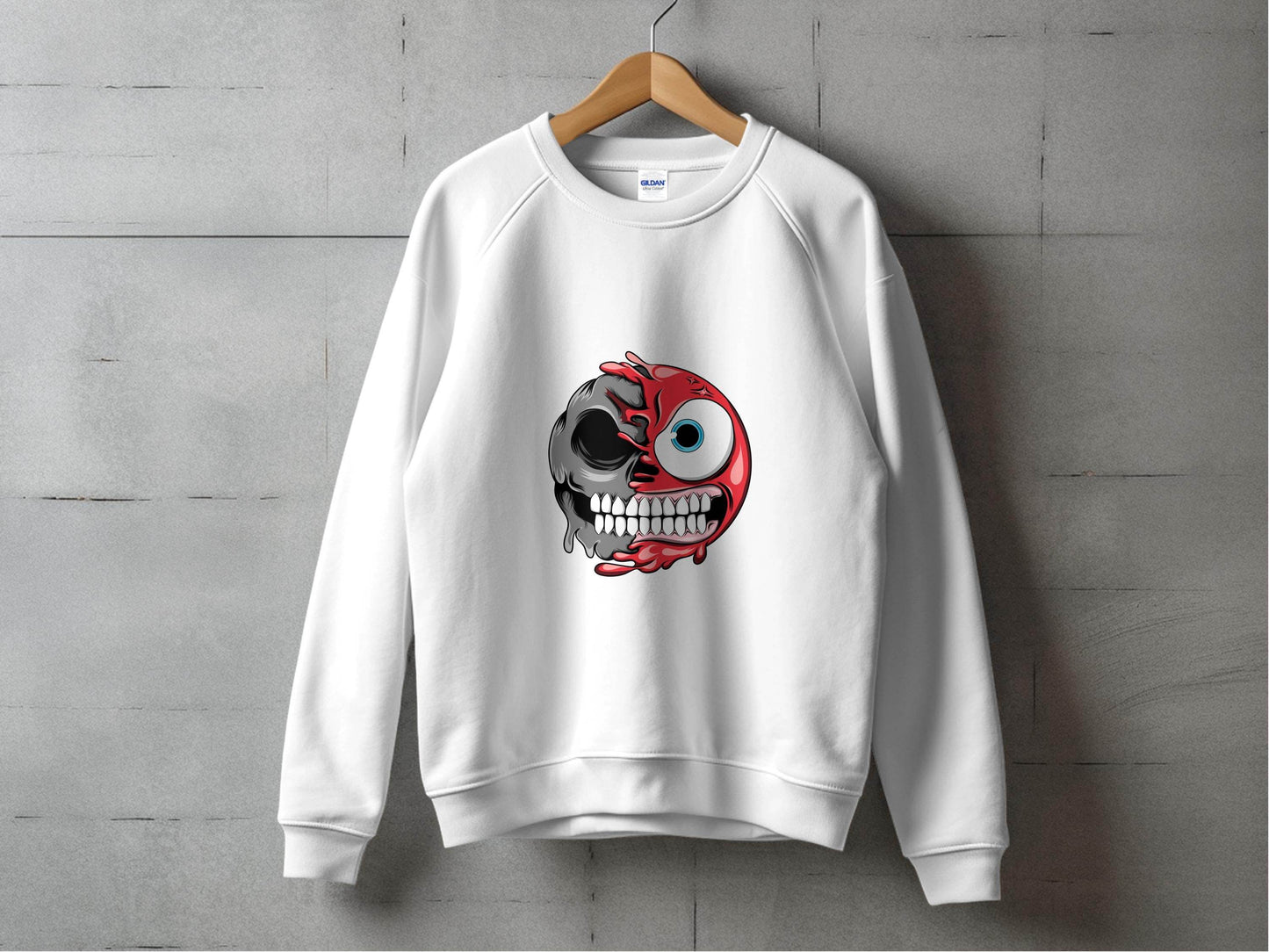 Half Skull And Cartoon Face Fun Graphic Design Sweater - Design & Vybe
