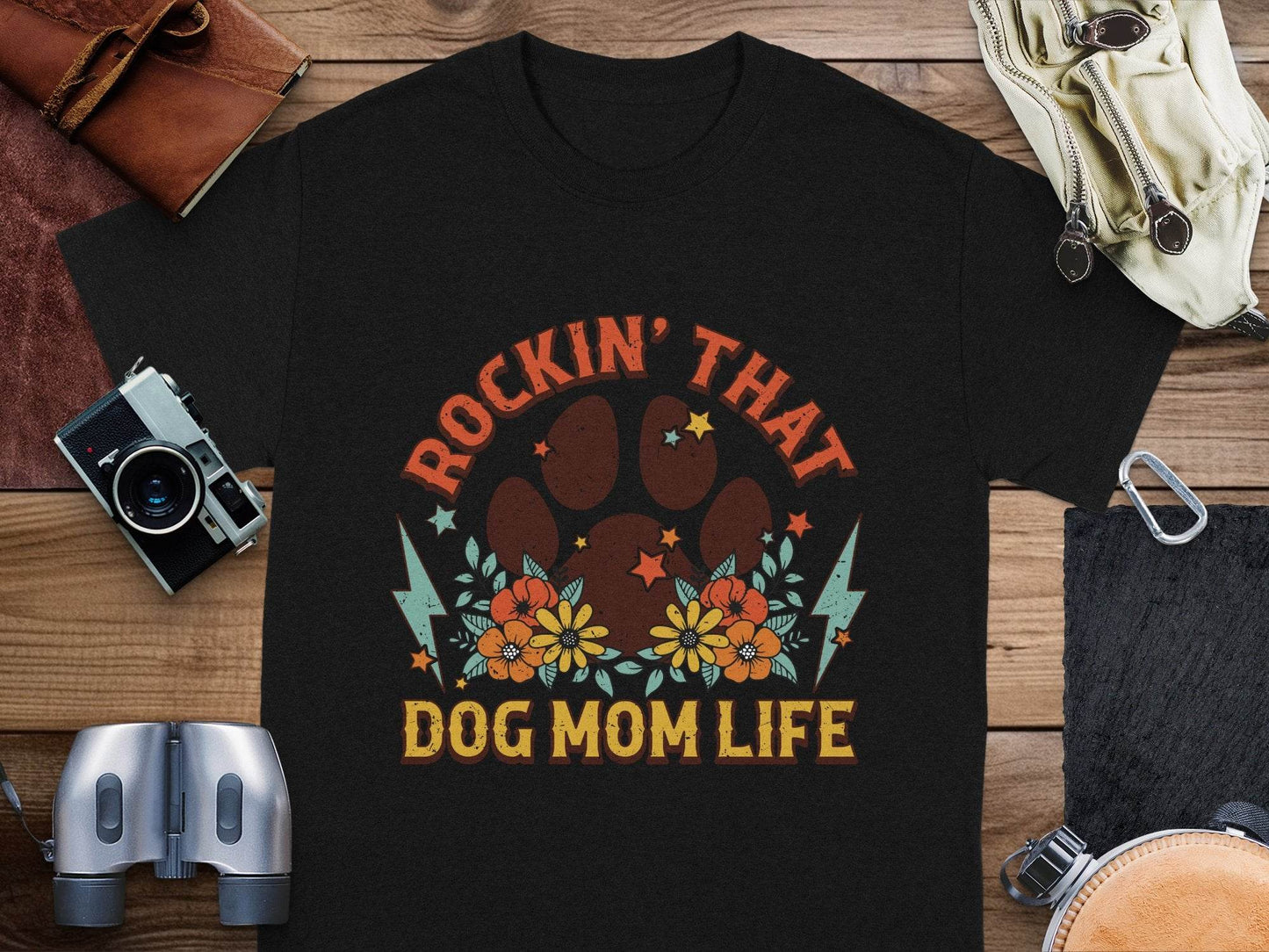 Rockin' That Dog Mom Life With Paw and Flowers T-Shirt - Design & Vybe