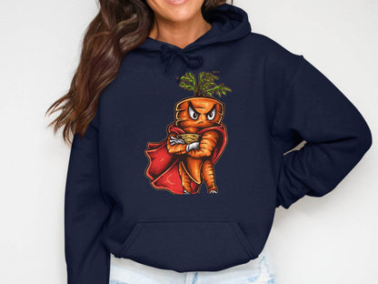 Superhero Carrot Character Graphic Hoodie - Design & Vybe