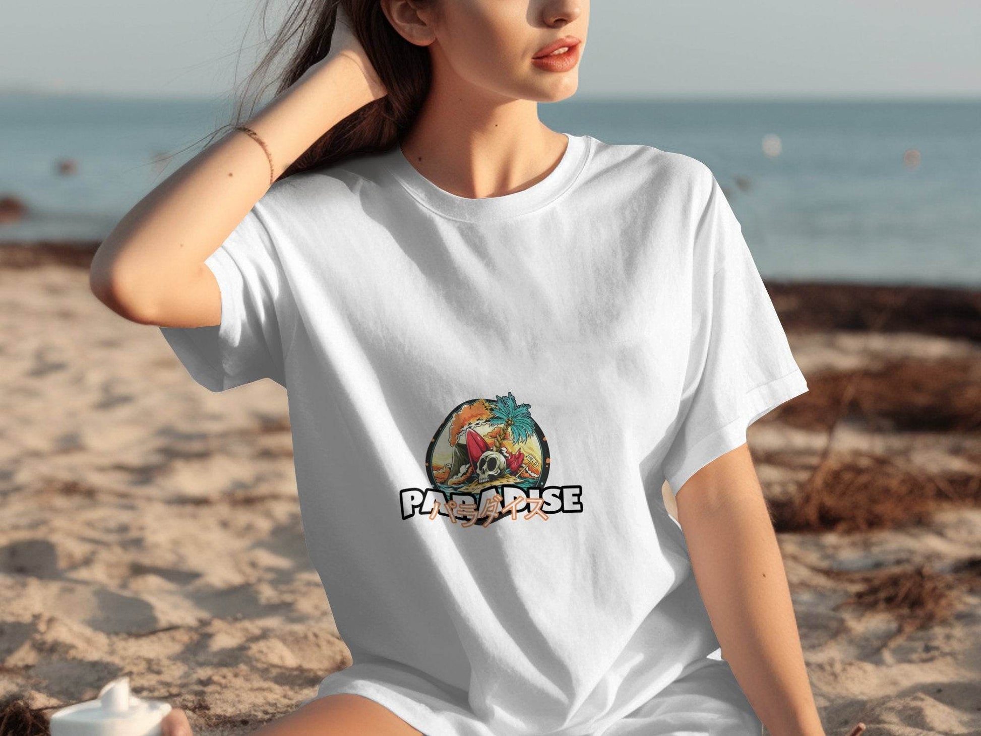 Paradise Skull Island With Surfboard Graphic T-Shirt - Design & Vybe