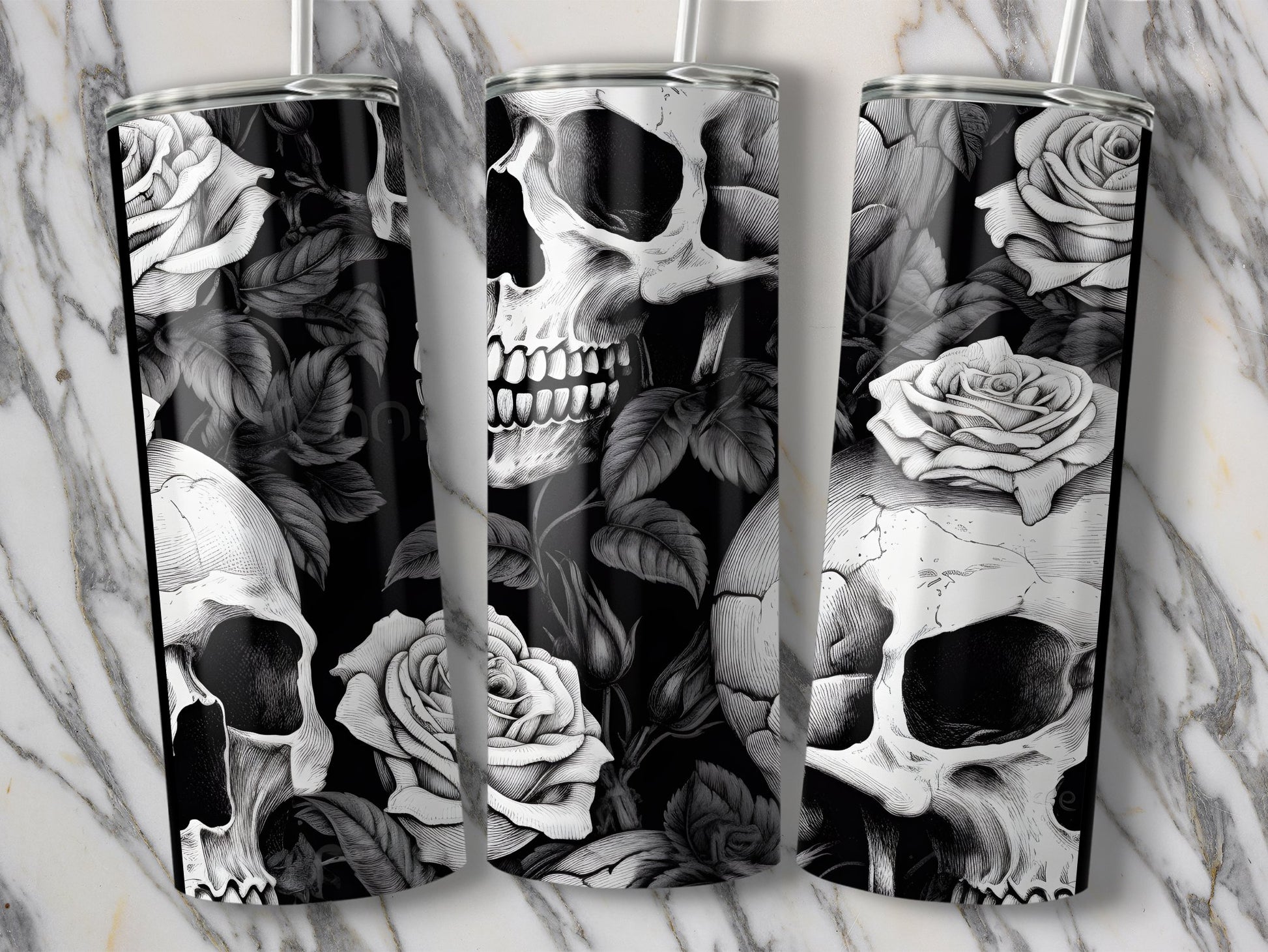 Skull and Roses Design Stainless Steel Tumbler product