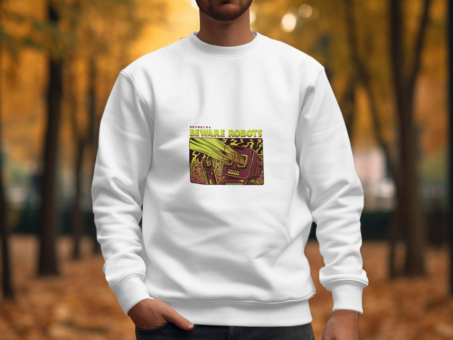 Retro Robot Invasion Graphic Beware Robots Hoodies - Design & Vybe