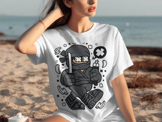 Ninja Cartoon Character with Nunchucks Graphic T-Shirt - Design & Vybe