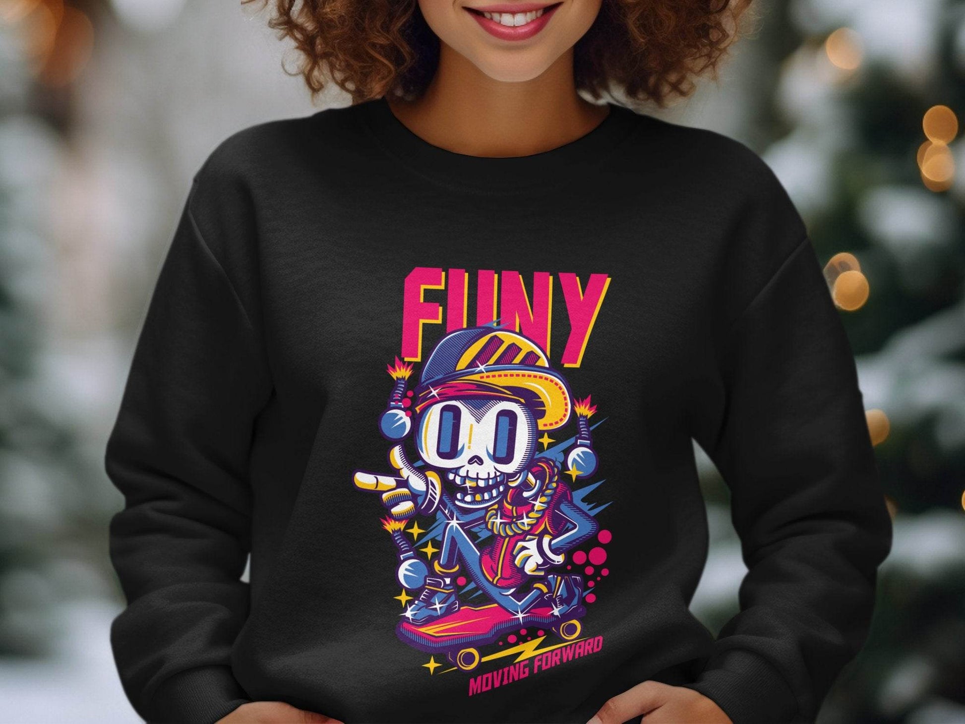 Funny Skull With Bomb On Skateboard Moving Forward Sweater - Design & Vybe