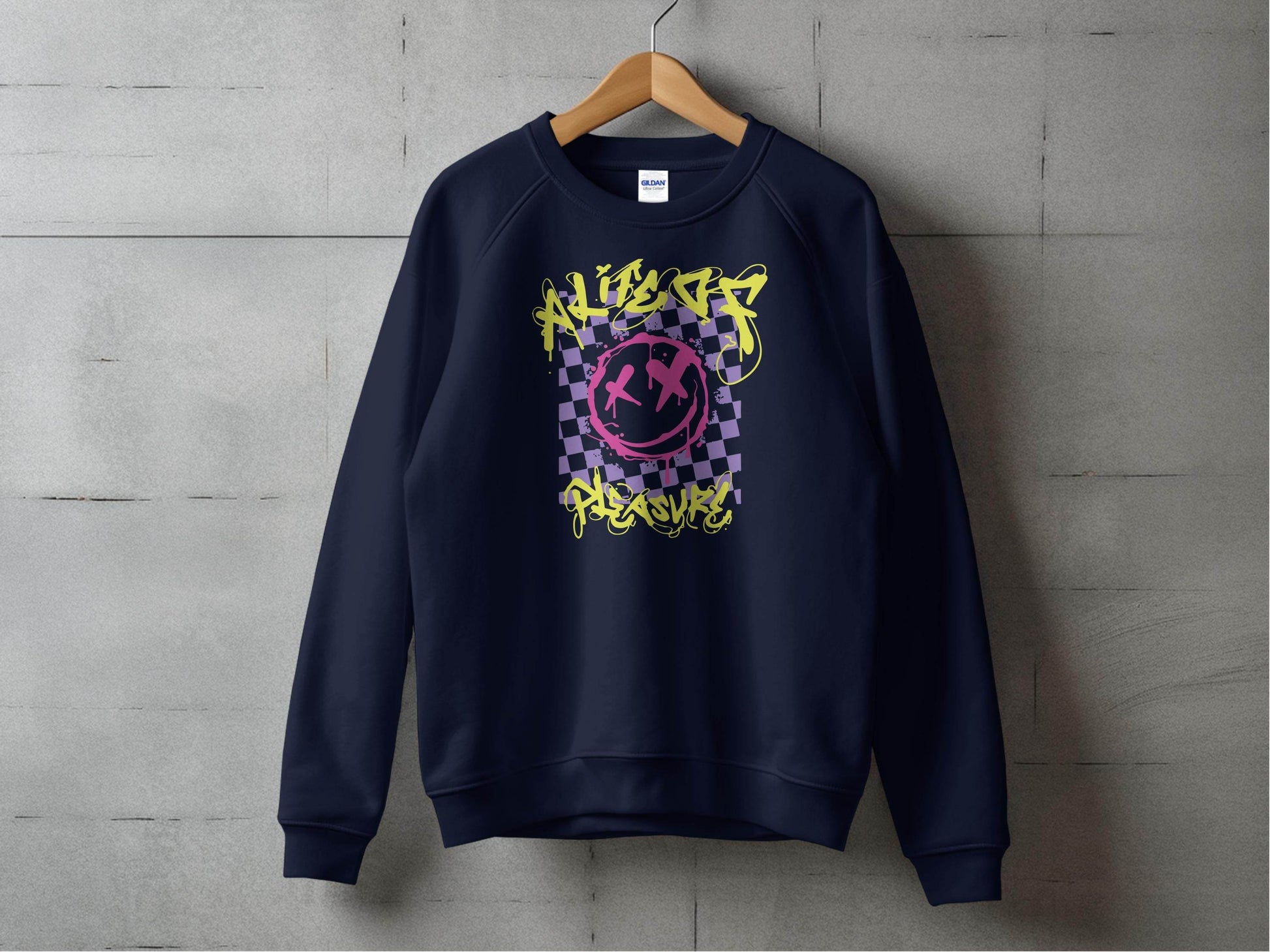 Grunge Smiley Checkered Dead Smile Graphic with Graffiti Sweater - Design & Vybe