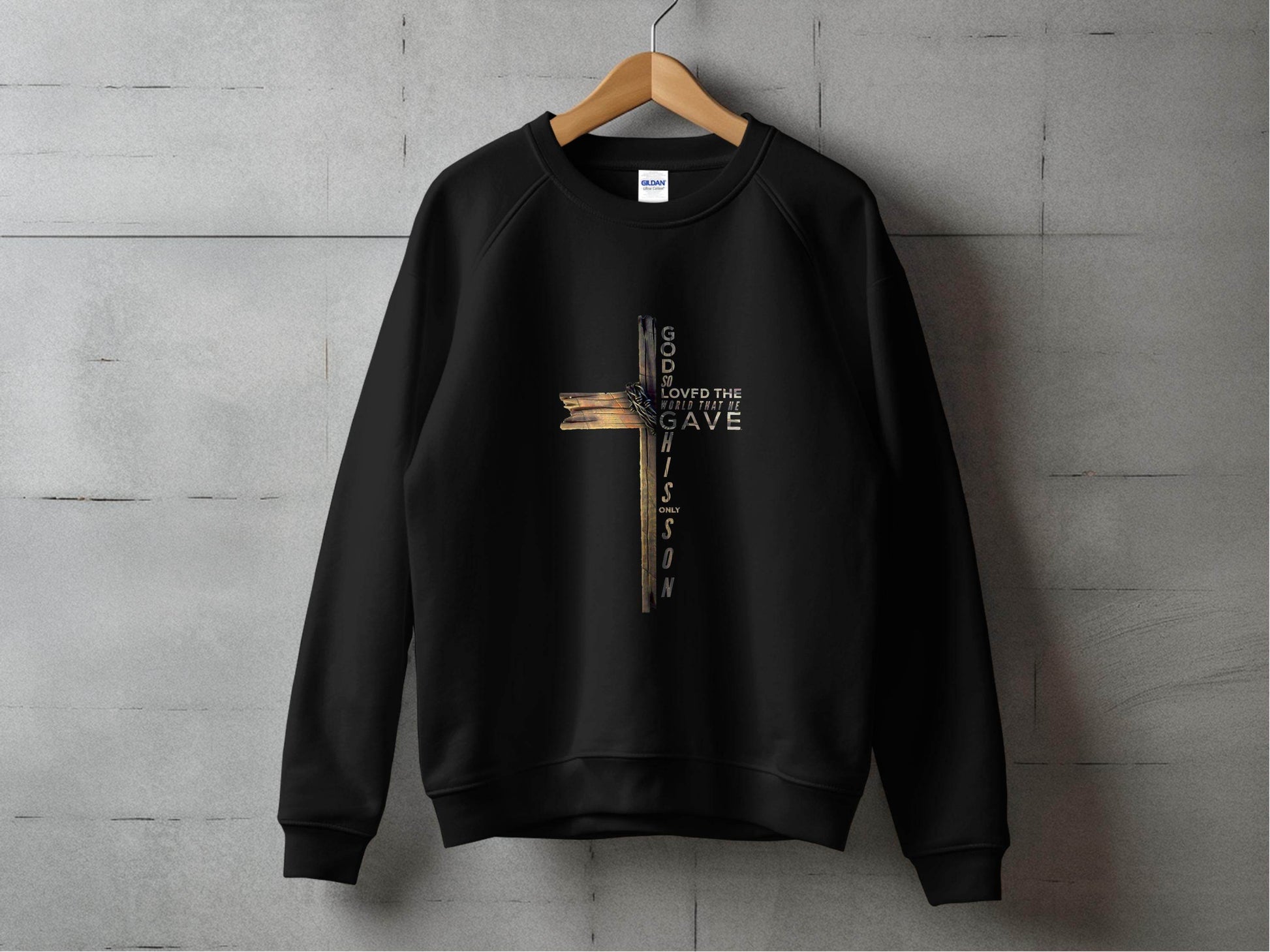 God so Loved the World Christian Wooden Cross Bible Sweater - Design & Vybe