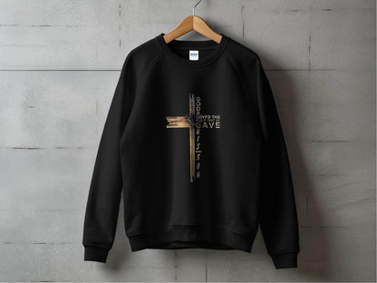 God so Loved the World Christian Wooden Cross Bible Sweater - Design & Vybe