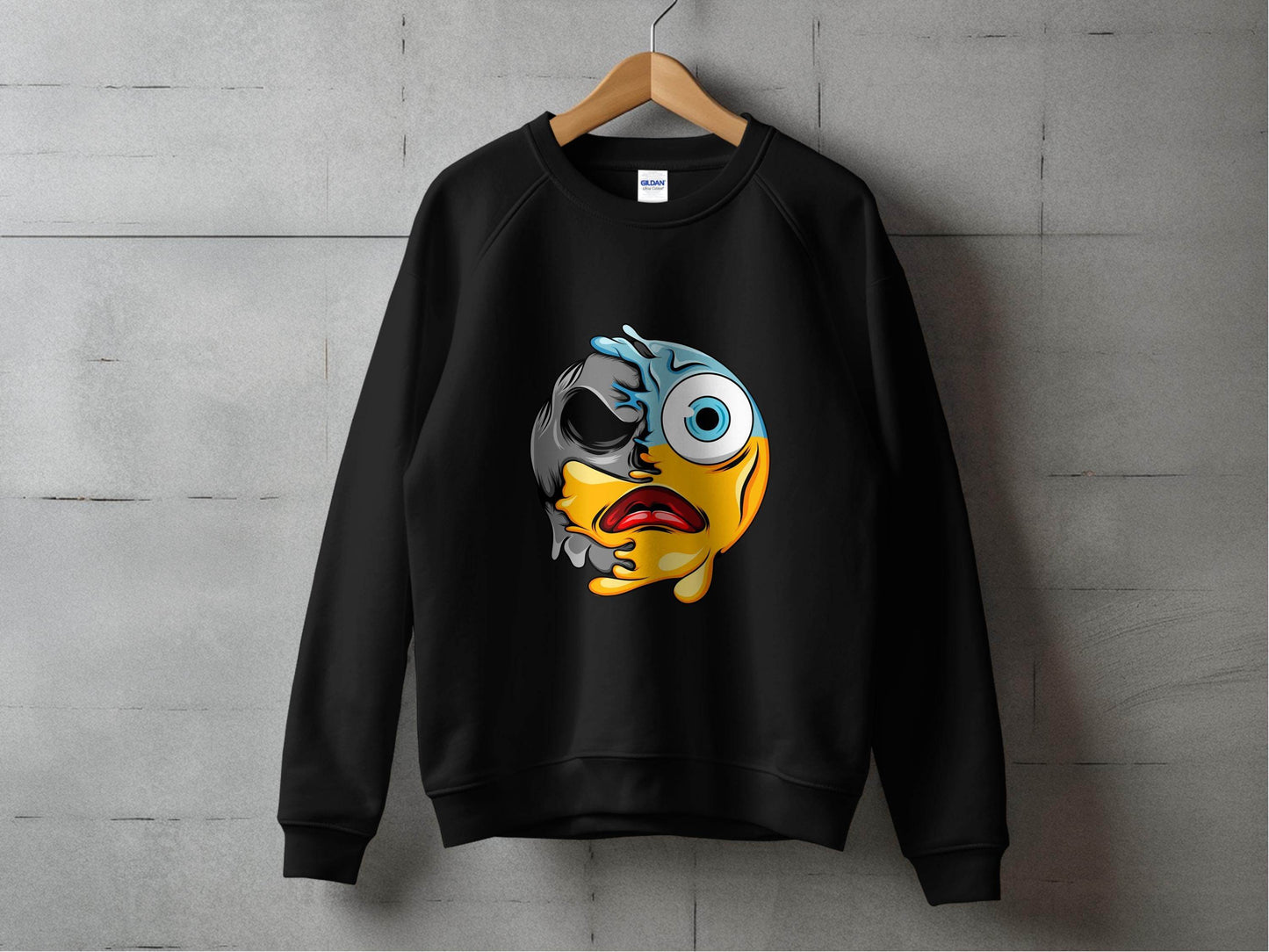 Melting Dual Face Smiley Graphic Sweater - Design & Vybe
