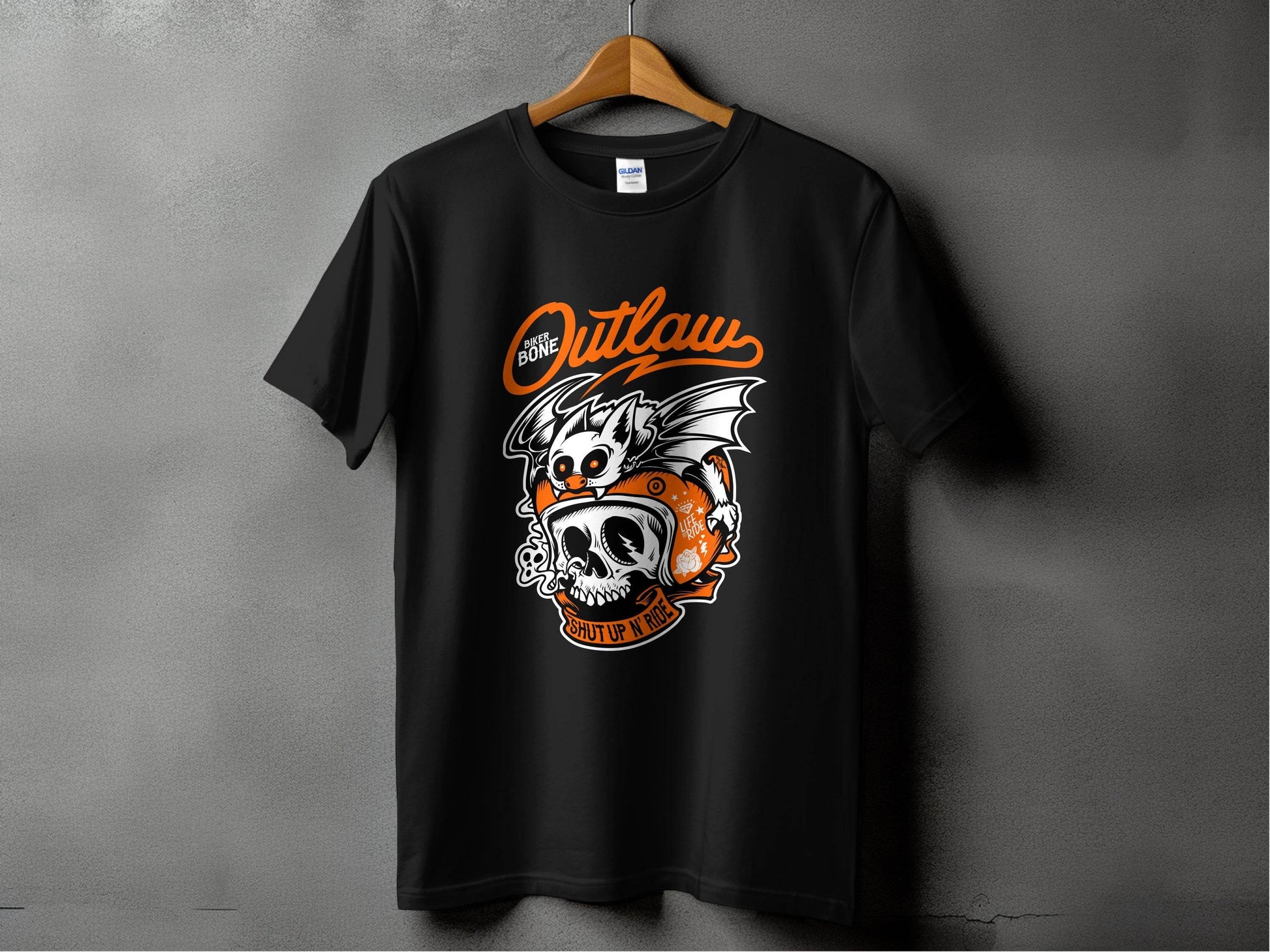 Bold Graphic Outlaw Bat Illustration on Skull T-Shirt - Design & Vybe