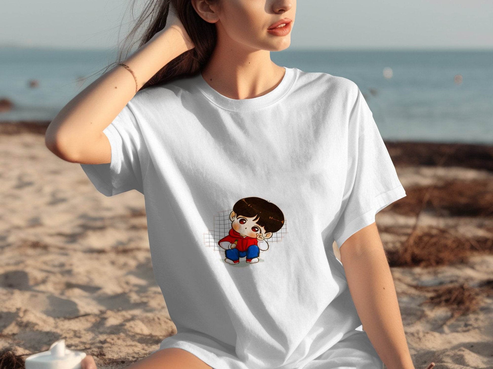 Cute Cartoon Boy In Red Hoodie Carrot in Hand T-Shirt - Design & Vybe