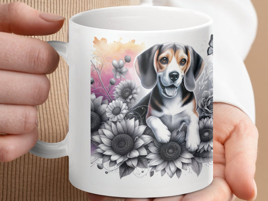 Colorful Dog and Floral Design Mug product