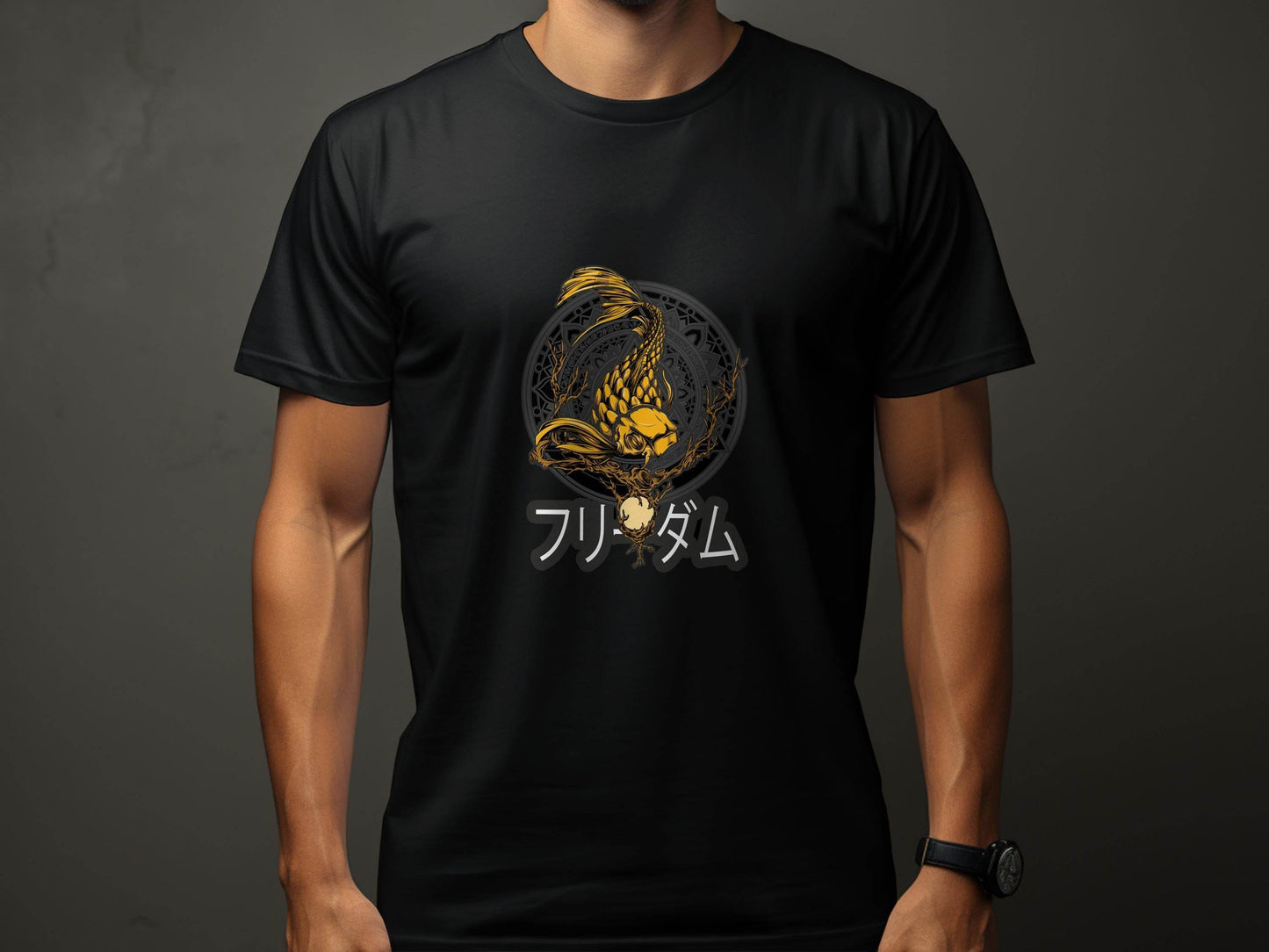 Golden Koi Fish Mandala Japanese Freedom Graphic T-Shirt - Design & Vybe