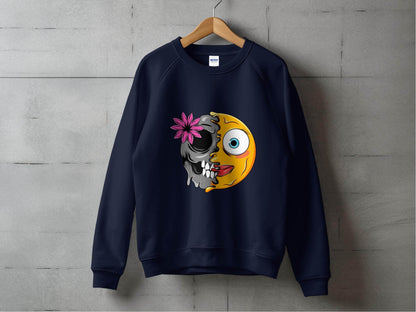 Half Skull and Happy Face Smiley Design Sweater - Design & Vybe
