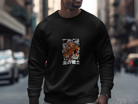 Fish Warrior With Japanese Text Graphic Sweater - Design & Vybe