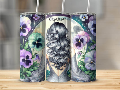 Capricorn Zodiac Sign Girl Flowers And Moon Design Art Tumbler - Design & Vybe