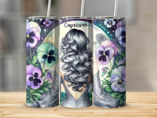 Capricorn Zodiac Sign Girl Flowers And Moon Design Art Tumbler - Design & Vybe