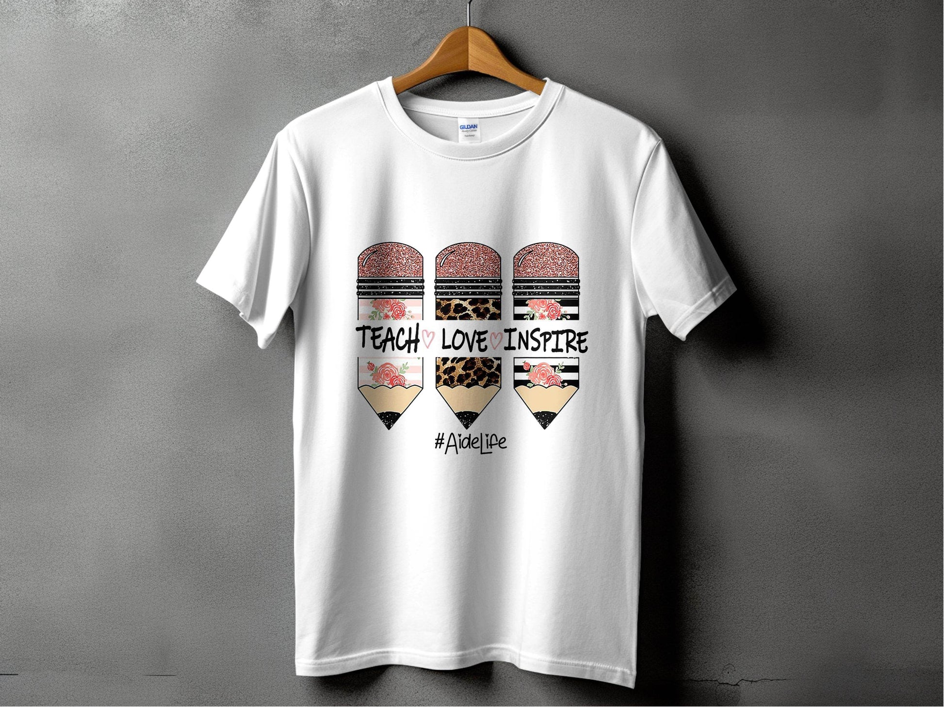 Teach Love Inspire Pencils for Teachers AideLife T-Shirt - Design & Vybe
