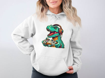 Gaming Dinosaur Retro Controller Funny Gamer Design Hoodie - Design & Vybe