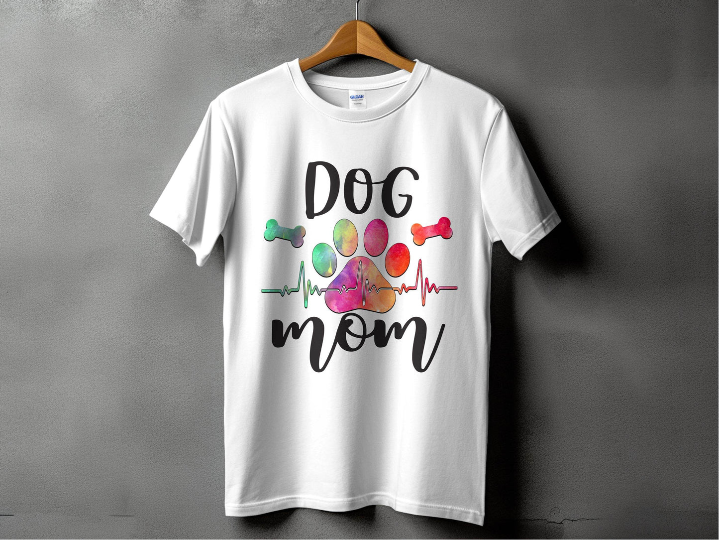 Dog Mom with Paw Print and Heartbeat Graphic Design T-Shirt - Design & Vybe