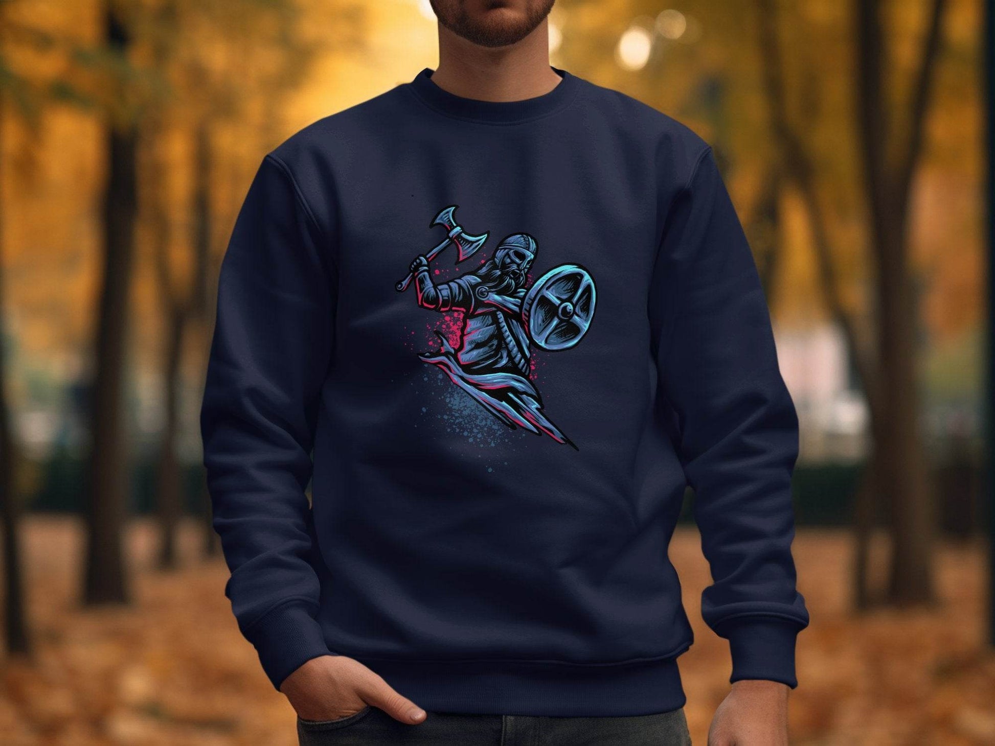 Viking Warrior with Axe and Shield in Battle Sweater - Design & Vybe