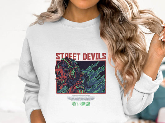 Street Devils Design Graphic Headphone Devil Art Sweater - Design & Vybe
