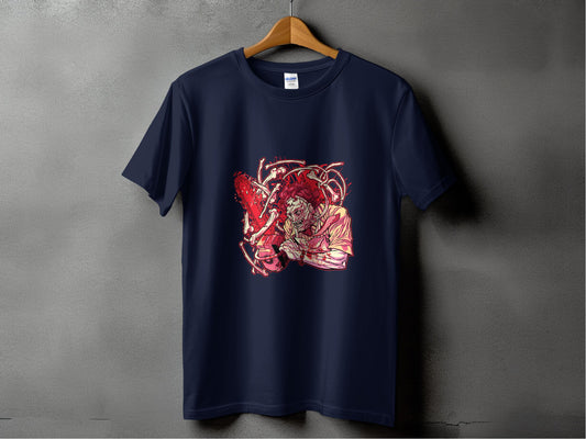 Anime-Inspired Warrior Print Navy Blue T-Shirt product