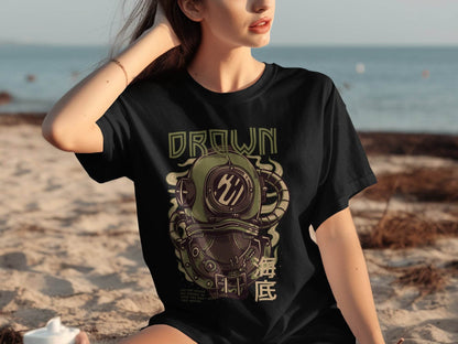 Drown Underwater Helmet Design Cool Graphic T-Shirt - Design & Vybe